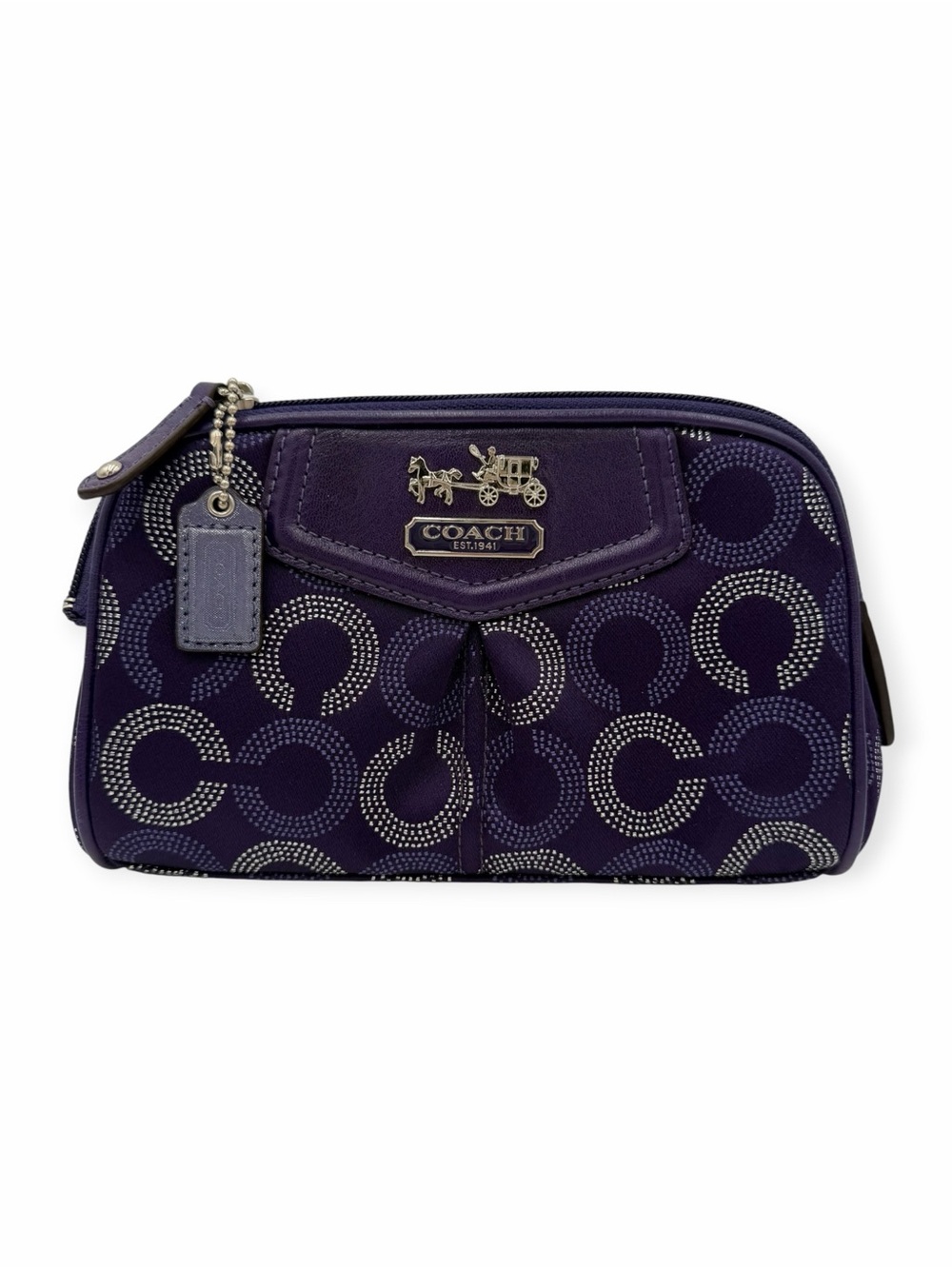Coach Madison Purple Op Art Pleated Shimmer Cosmetic Clutch Pouch